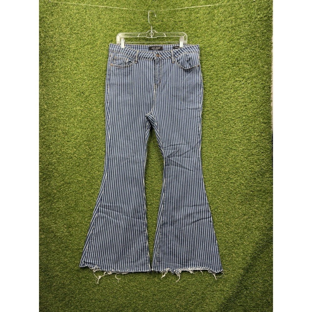 Judy Blue Super Flare Jeans Womens 15/32 Striped Raw Hem Pinstripe Bell Stretch